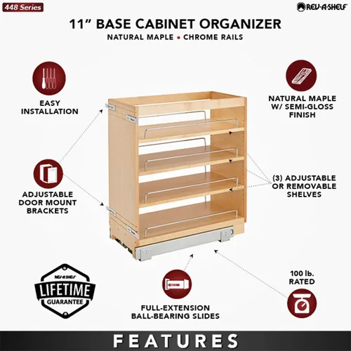 Vista 2 de Rev-A-Shelf Organizador de almacenamiento de armario de cocina extraíble de 11 pulgadas, estante de especias de despensa deslizante con estantes