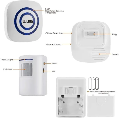 Vista 3 de Timbre de puerta, detector de sensor de movimiento inalámbrico para puerta de negocios, timbre inteligente para el hogar, seguridad para el hogar