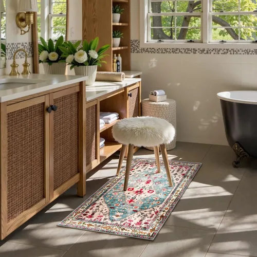 Vista 3 de Lahome Tapete tribal bohemio, pequeño, suave, lavable, antideslizante, no desprende pelo, para baño, cocina, dormitorio, puerta delantera, sala