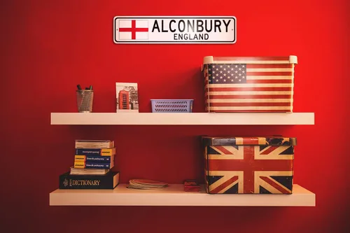 Vista 3 de Placa de metal con diseño de la bandera de Inglaterra de Alconbury, personalizable para regalo, 3.9 x 17.7 in