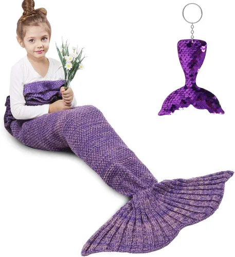 Vista 17 de AmyHomie Manta de cola de sirena, manta suave para niños, saco de dormir de sirena de ganchillo, regalo de sirena para niñas