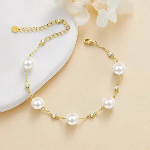 Vista 3 de AENEAS Pearl Bracelet S925 Sterling Silver Pearl Bracelets for Women Pearl Jewelry Gifts for Women Girls with Gift Box