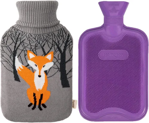 Vista 6 de Bolsa de agua caliente clásica premium de hule de HomeTop con linda funda tejida con diseño de zorro