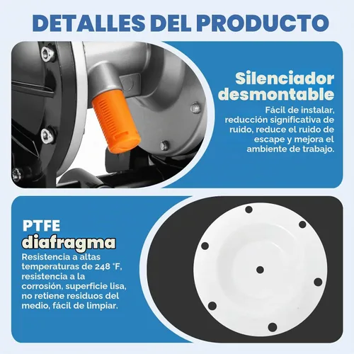 Vista 6 de MXBAOHENG Bomba de diafragma doble neumática, cuerpo de aleación de aluminio, 18L/min