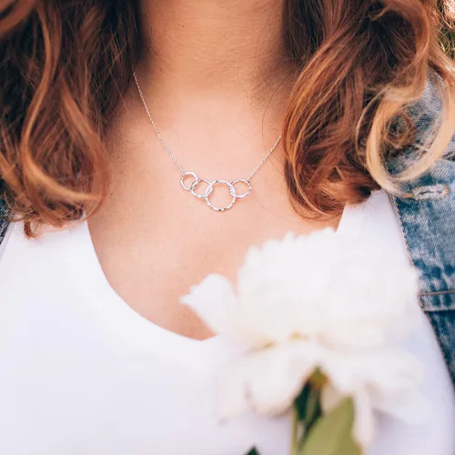 Vista 3 de HOPE LOVE SHINE Birthday Necklace Fashion Jewelry 16+2", 14K Gold Plated Sterling Silver with 3 Interlocking Rings, Hypoallergenic and Comfortable