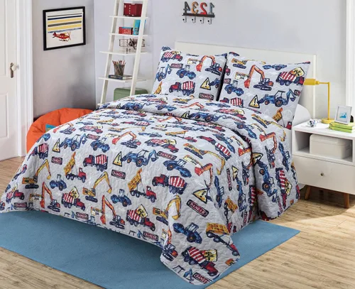 Vista 4 de Kids Zone Collection - Juego de colcha acolchada para niños y adolescentes, diseño de baloncesto y fútbol, azul marino y blanco, tamaño individual