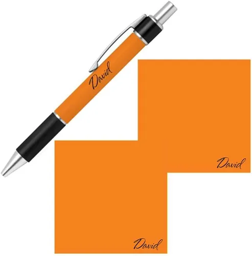 Vista 3 de Juego de notas adhesivas con nombre personalizado y bolígrafo, blocs de notas de papel de papelería personalizados, suministros de fiesta escolar
