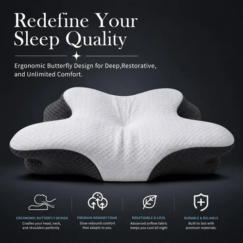 Vista 9 de Almohada cervical cervical para aliviar el dolor, almohada ergonómica de espuma viscoelástica para dormir, almohada ortopédica de apoyo