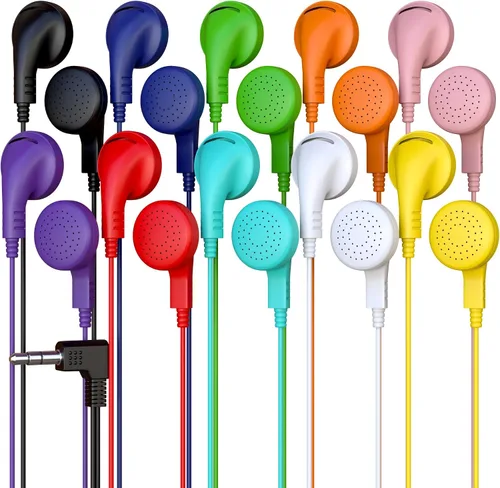 Vista 10 de Paquete de 5 auriculares con cable a granel, auriculares intrauditivos con conector de 0.138 in, cable libre de enredos de 4 pies, ajuste cómodo