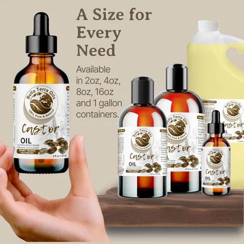 Vista 9 de Bella Terra Oils - Botella de vidrio de aceite de ricino orgánico de 2 onzas - Deléitate con la nutrición orgánica pura de ricino, famosa por su
