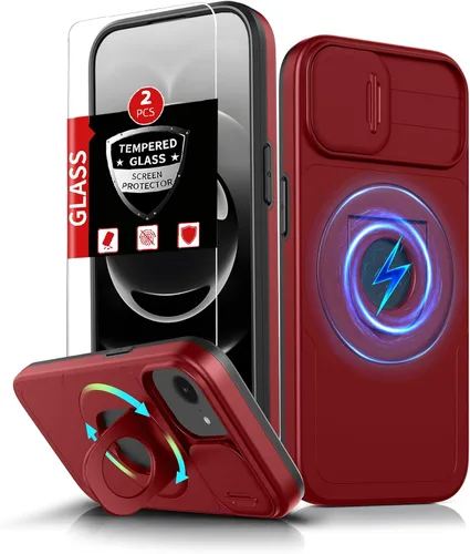 Vista 9 de Funda magnética para iPhone 11 Pro compatible con carga inalámbrica MagSafe, con 2 protectores de pantalla, anillo kickstand de 360° integrado +