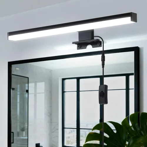 Vista 10 de Lámparas de baño con enchufe de 15.75 pulgadas, modernas luces negras de tocador sobre el espejo, luz cálida de 3000 K, no regulable, luz de imagen