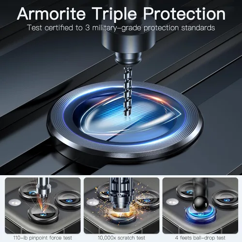 Vista 7 de Protector de lente de cámara para iPhone 13 Pro Max de 6.7 pulgadas y iPhone 13 Pro de 6.1 pulgadas, anillo 3D de aluminio de aviación, vidrio