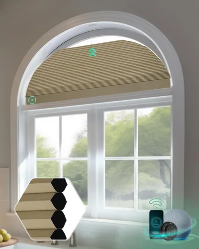 Vista 15 de Yoolax Persianas Celulares Inteligentes, Persianas de Panal Motorizadas para Ventana Arqueada, Persianas Motorizadas con Control Remoto Compatible