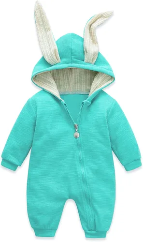 Vista 28 de Simplee Kids Enterizo con diseño de conejo de Pascua con capucha, para bebé, overol con cremallera y orejas largas