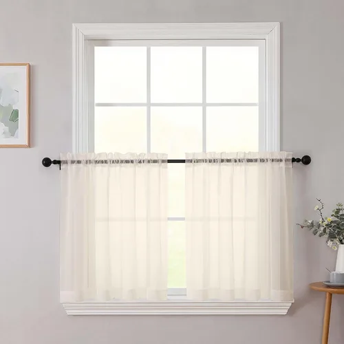 Vista 248 de 2 paneles de cortinas traslúcidas blancas para dormitorio, sala de estar, 96 pulgadas de largo, modernas, suaves, ligeras, con bolsillo para barra