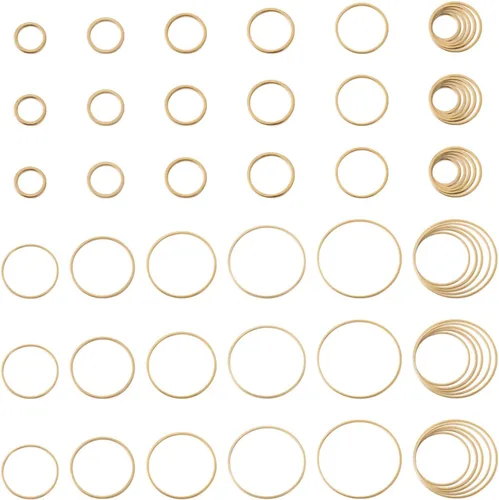 Vista 36 de FASHEWELRY 35 anillos de acero inoxidable con eslabones de corazón, 4 tamaños, diseño de corazón dorado, bisel abierto, conectores para colgar