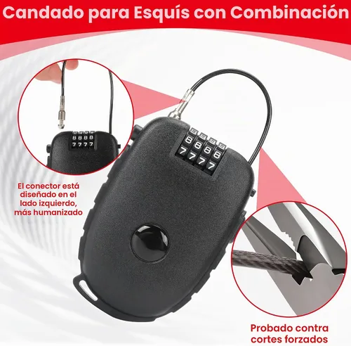 Vista 5 de Cerradura de combinación de 4 dígitos con cables de acero rápidamente retráctiles de 27.5 pulgadas, seguridad sin llave para bicicleta, casco