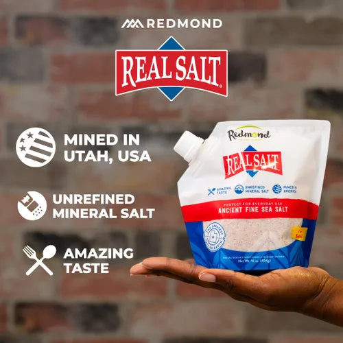 Vista 6 de Redmond Real Salt - Sal marina fina antigua, sin refinar, bolsa de 16 onzas