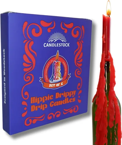 Vista 4 de Candlestock Hippie Drippy Drip Candles - Paquete de 6 velas de goteo para botellas de vino (verde)