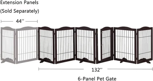 Vista 7 de beeNbkks Puerta extra ancha para mascotas, puerta independiente de 6 paneles para perros con puerta de paso y 5 pies de apoyo, valla de barrera