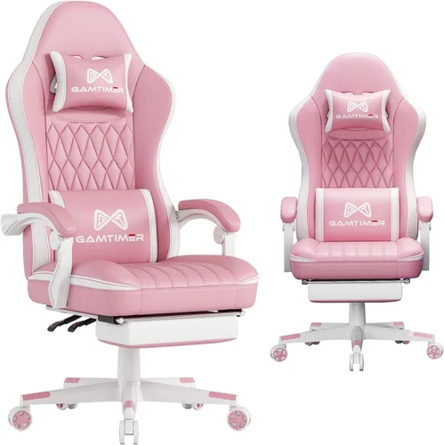 Vista 11 de Gamtimer - Silla de juegos con reposapiés, silla ergonómica para computadora, material transpirable de poliuretano con reposacabezas y soporte