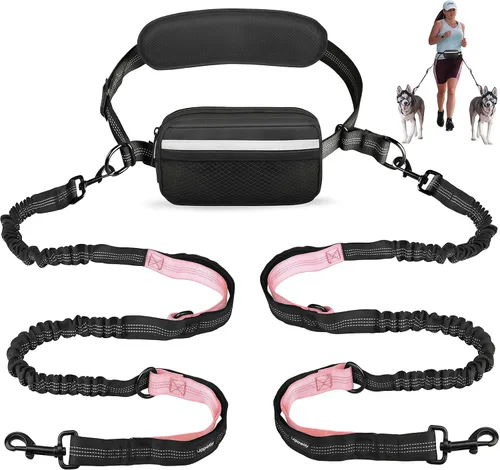 Vista 10 de Uppetly Correa de correr para perros manos libres con cinturón de cintura, cuerda elástica de doble asa retráctil para perros pequeños y medianos