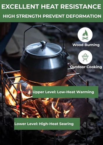 Vista 3 de Campingmoon - Parrilla de fogata para fogata de campamento con rejillas 2 rejillas de cocción