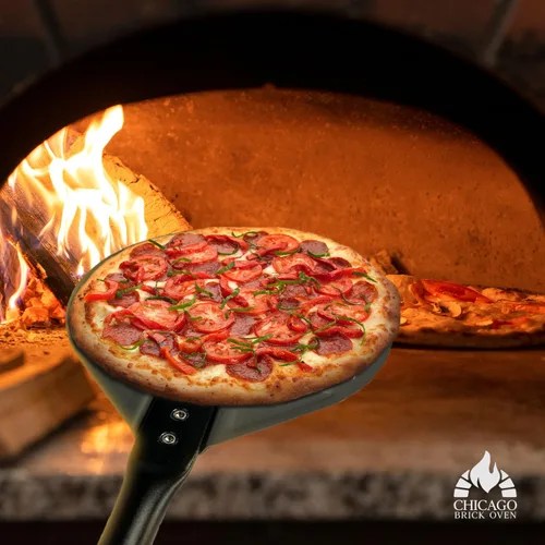 Vista 3 de Chicago Brick Oven Turning Pala Perforada para Pizza - 7" de Diámetro - 35" de Longitud Total - Pala para Pizza Premium, Acero para Pizza, 12