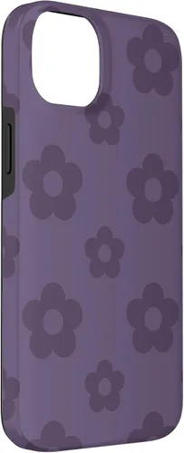 Vista 3 de Funda bohemia estética para iPhone 14 Plus con diseño de margaritas y flores hippie violeta claro