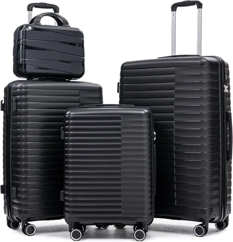 Vista 147 de Merax 3 piezas expandible ABS Hardshell equipaje Sets Spinner Wheel Maleta TSA Lock Suit Case, Apertura frontal negra, Juego de 2 piezas, Maleta