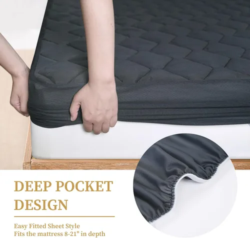 Vista 4 de Safe and Sound Protector de colchón impermeable acolchado tamaño Queen, protector de colchón transpirable, relleno suave de alta calidad, sin ruido