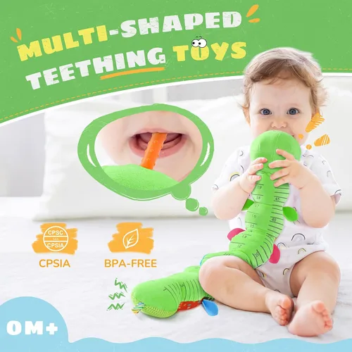 Vista 5 de AWOTOY Juguetes para bebés de 6 a 12 meses, oruga musical, animales de peluche, juguetes para bebés de 0 a 3 a 6 meses, juguetes sensoriales