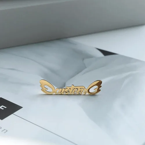 Vista 3 de Broche de acero inoxidable personalizado con nombre para mujer, Plata esterlina, Sin gemas.