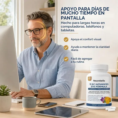 Vista 6 de Fórmula avanzada 15 en 1 para los ojos, vitaminas oculares con luteína, zeaxantina y meso-zeaxantina, arándano, azafrán y astaxantina, apoyo