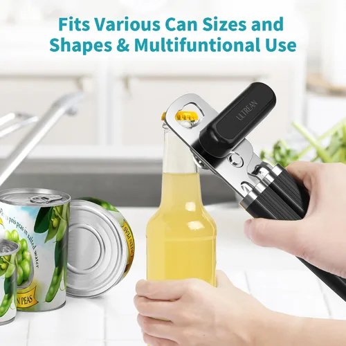 Vista 5 de Ultrean Abrelatas Manual Abrebotellas, Acero Inoxidable Resistente Borde Liso Abrelatas Manual de Mano con Mango Suave al Tacto, A Prueba de Óxido