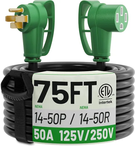 Vista 9 de POWGRN NEMA 14-50P a NEMA 14-50R Cable de extensión de 50 amperios para RV/EV de 6 pies al aire libre con mango de agarre, cable de alimentación