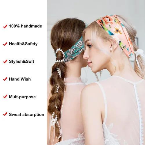 Vista 3 de Yunsailing 36 diademas bohemias para mujer, diadema ancha antideslizante para yoga, entrenamiento, correr, bandas para el cabello, envolturas