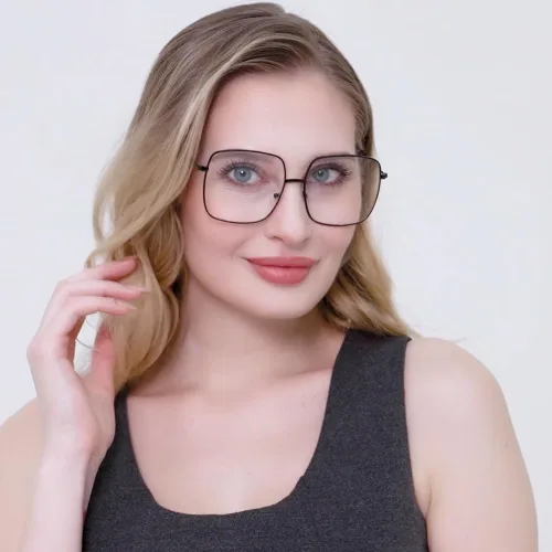 Vista 7 de Oversized Square Metal Reading Glasses Women Men, Large Anti Eyestrain Eyewear, Blue Light Blocking Computer Readers