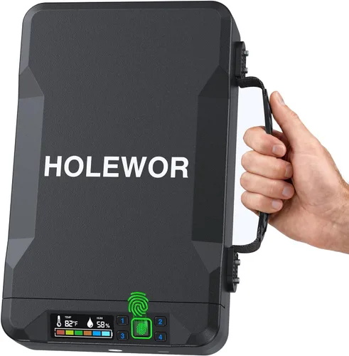 Vista 8 de HOLEWOR - Caja fuerte para armas en el automóvil, caja fuerte pequeña para pistolas, caja de seguridad biométrica para armas de mano con huella