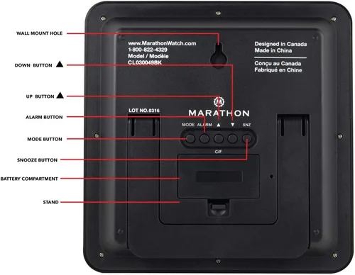 Vista 4 de MARATHON CL030049P reloj de pared digital con fase lunar Negro