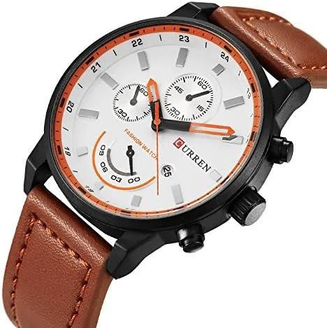 Vista 4 de CURREN Reloj de cuarzo para hombre, de lujo, de cuero, a la moda, casual, reloj deportivo