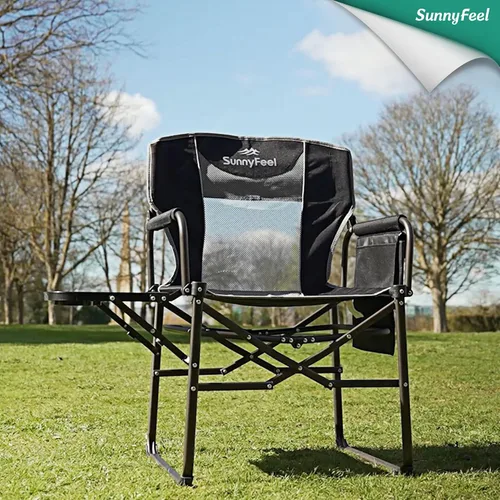 Vista 2 de SUNNYFEEL Silla de Directores de Camping, Silla Plegable Portátil de Gran Tamaño con Mesa Lateral, Bolsillo para Playa, Pesca, Viaje, Picnic