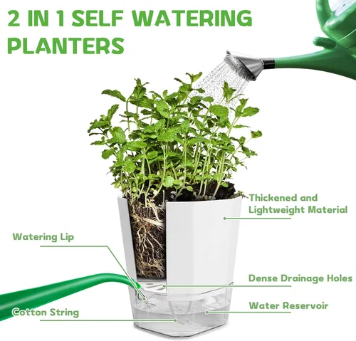 Vista 5 de GearRoot Paquete de 6 macetas de riego automático, maceta de 6.6/5 pulgadas, macetas decorativas de riego automático para plantas