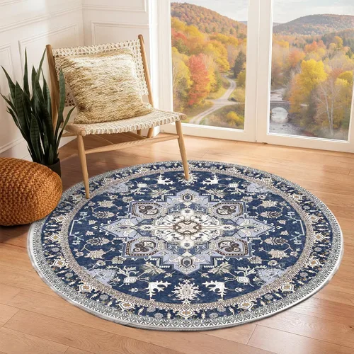 Vista 286 de OPPODREAM Alfombras suaves, pequeñas y lavables con parte trasera antideslizante, alfombra de cachemira sintética de pelo bajo, 2 x 3 pies, azul