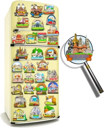 Vista 4 de Imán de Alemania Nuremberg para nevera de madera 3D, monumentos de viaje, coleccionables, recuerdos, decoración hecha a mano -219
