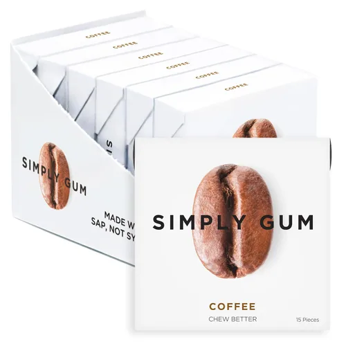 Vista 24 de SIMPLY Gum Canela, goma de mascar natural sin plástico, paquete de 6 (90 piezas) Vegano, Kosher, sin OGM, sin aspartamo y sin sorbitol