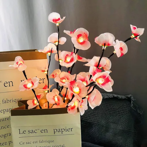 Vista 5 de Phalaenopsis - Paquete de 2 lámparas LED de rama de orquídea, ramo de orquídeas artificiales de mariposa, funciona con pilas, para decoración