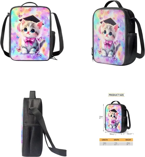 Vista 4 de Mochila escolar unisex para niños para escuela primaria y secundaria, gran capacidad, espacio de almacenamiento portátil, Kawaii Cat, Talla única