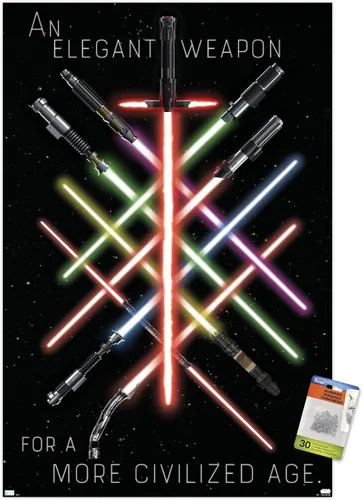 Vista 6 de Trends International Star Wars: Saga - Póster de pared de grupo de sables de luz, 14.72 x 22.37 pulgadas, paquete de póster premium y pin de empuje